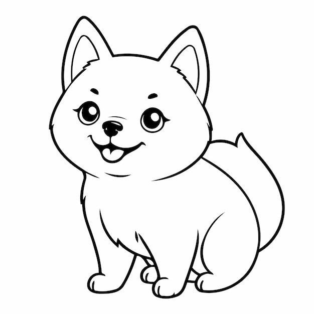 Vector vector illustration of a cute pomsky doodle for toddlers colouring page