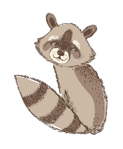 Vector illustration of cute raccoon Isolated element