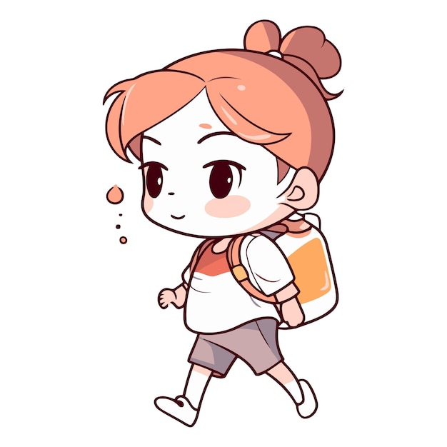 Vector illustration of a cute redhaired girl with a backpack