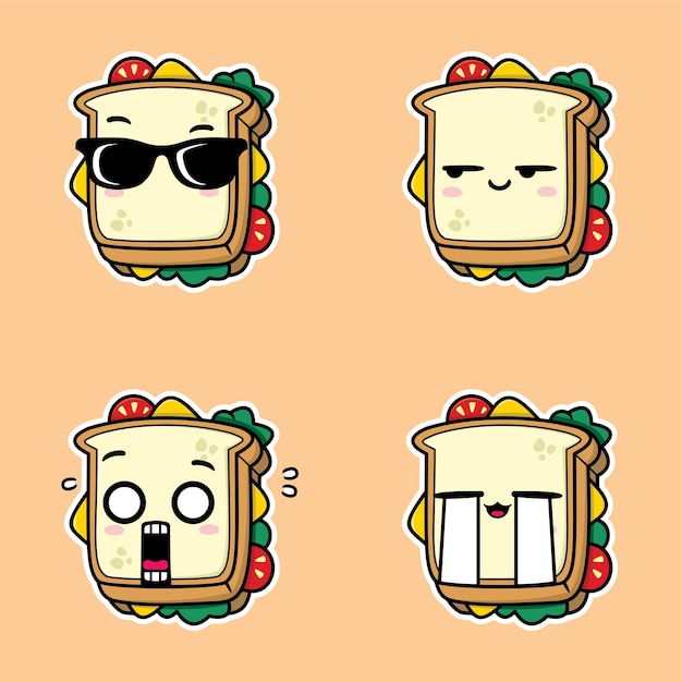 Vector vector illustration of cute sandwich emoji