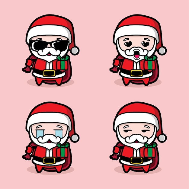 Illustrazione vettoriale di simpatici emoji di babbo natale