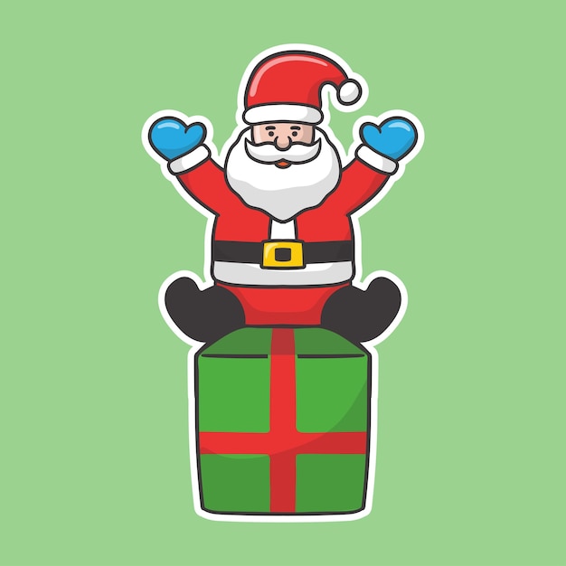 Vector illustration cute santa claus with christmas present