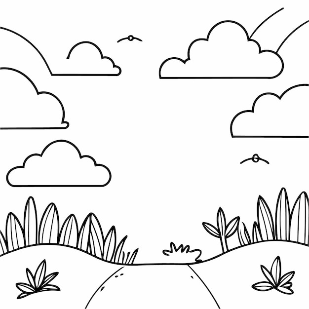 Vector vector illustration of a cute sky drawing for kids colouring activity