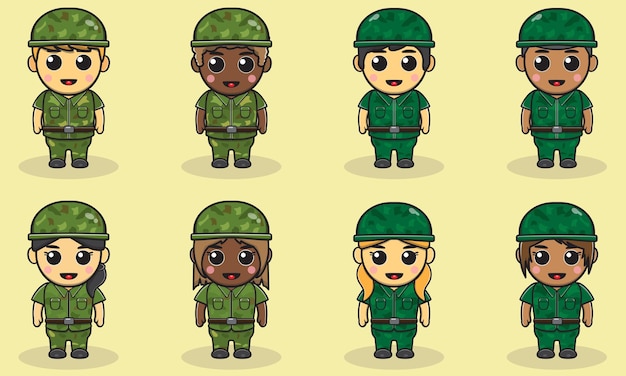 Vector illustration of Cute Soldier cartoon flat cartoon character design