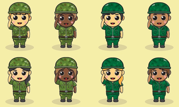 Vector illustration of Cute Soldier cartoon with salute pose