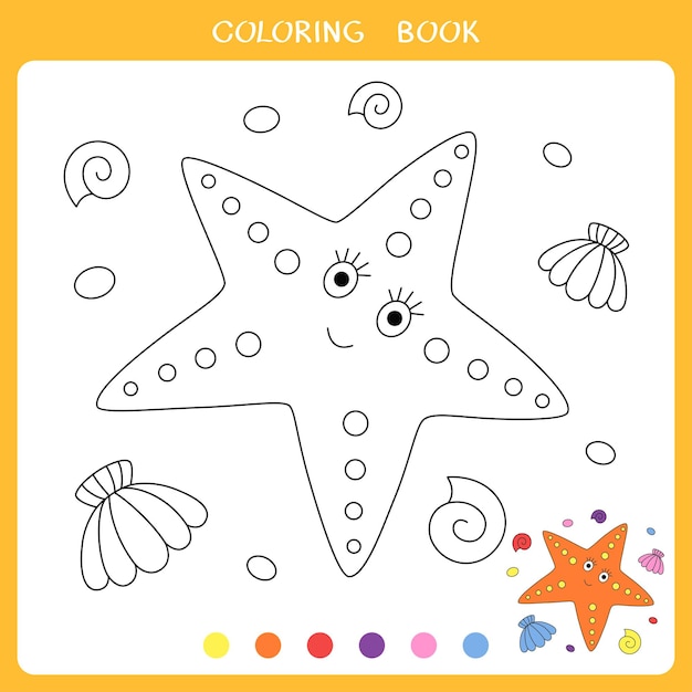 Vector illustration of cute starfish for coloring book