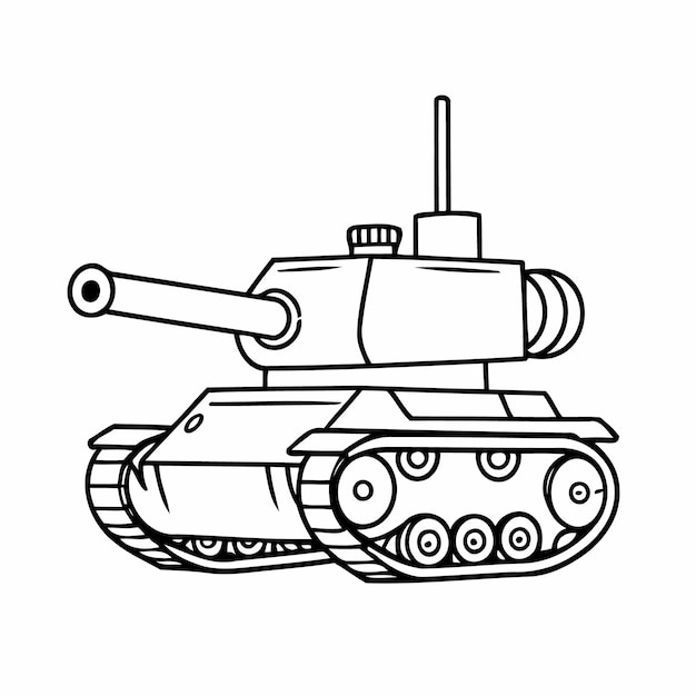 Vector vector illustration of a cute tank doodle for toddlers colouring page