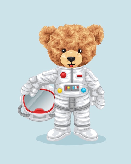 Vector vector illustration of cute teddy bear in astronaut costume