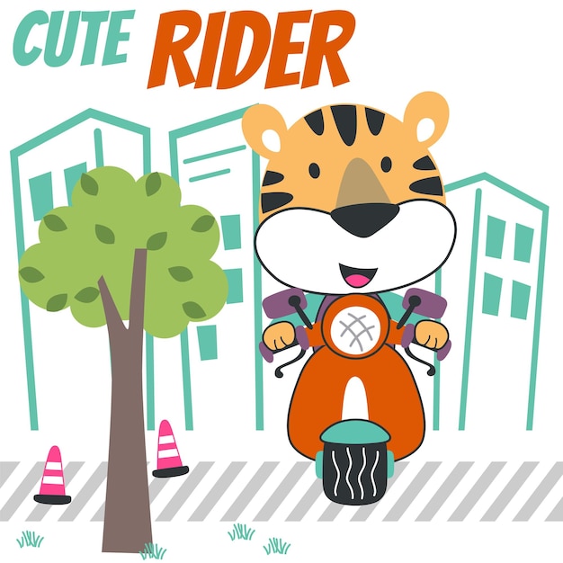 Vector vector illustration of cute tiger riding scooter can be used for tshirt printing children wear fashion designs baby shower invitation cards and other decoration