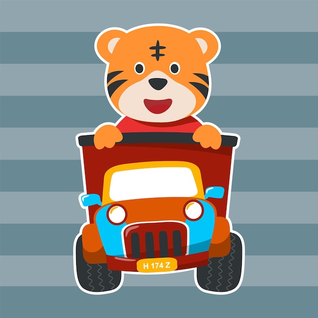 vector illustration of cute tiger on a road trip Can be used for tshirt print kids wear invitation card fabric textile nursery wallpaper poster and other decoration