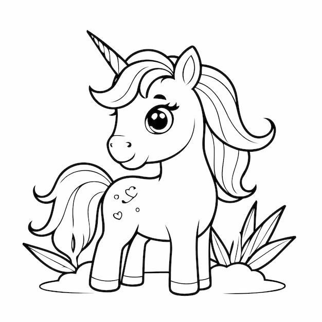 Vector illustration of a cute Unicorn doodle for toddlers colouring page