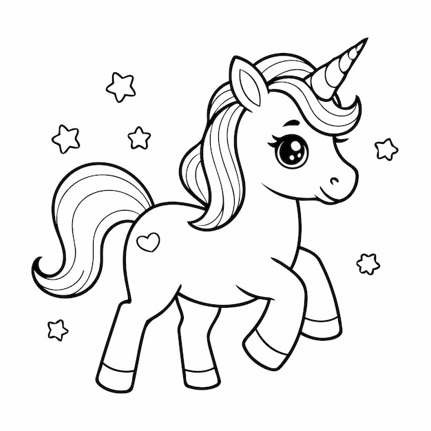 Vector vector illustration of a cute unicorn drawing for kids page