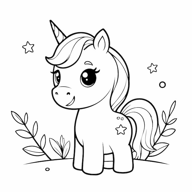 Vector illustration of a cute unicorn for toddlers colouring page