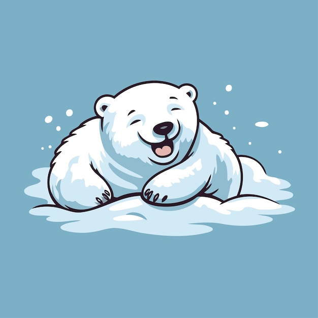 Vector vector illustration of a cute white polar bear lying on the ice