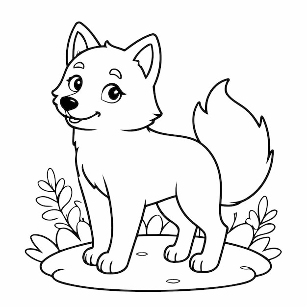 Vector illustration of a cute Wolf drawing for toddlers coloring activity