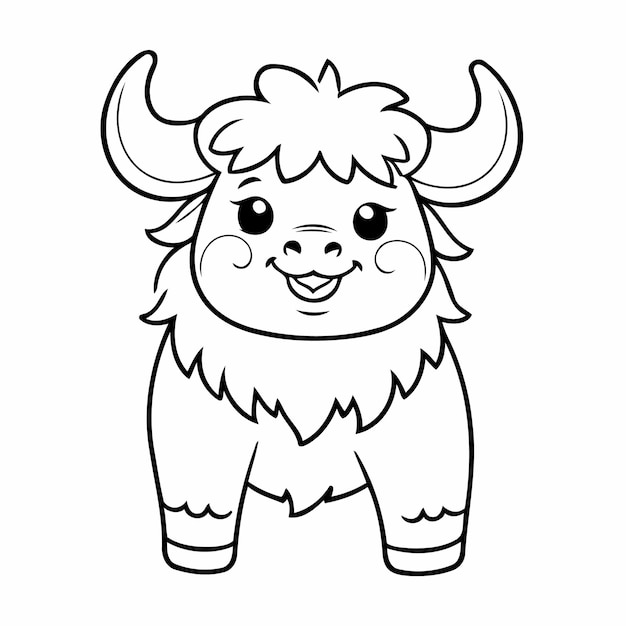 Vector illustration of a cute Yak drawing for toddlers colouring page