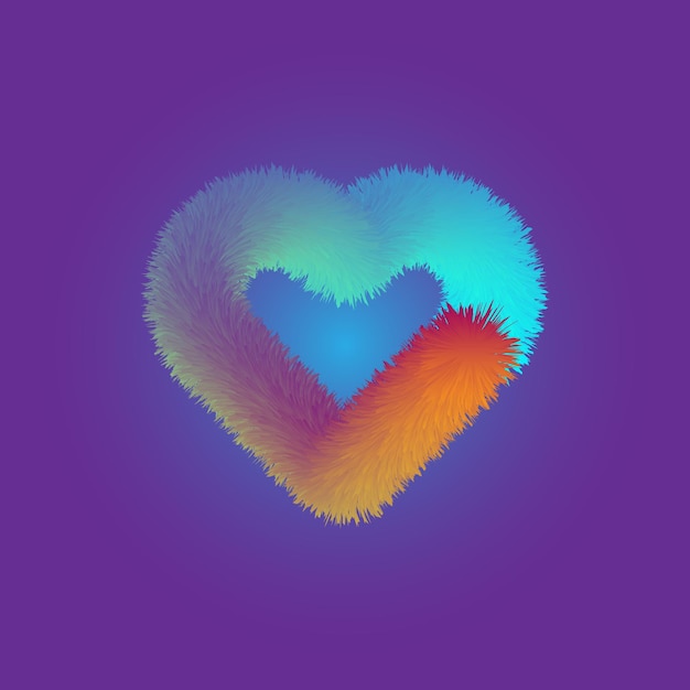 Vector vector illustration of cyan and orange furry heart. outlined fur heart design.