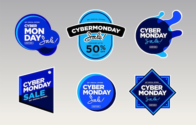 Illustrazione vettoriale vendita cyber monday per adesivo e badge