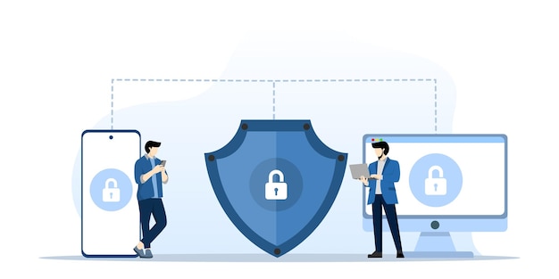 Vector vector illustration of cyber security concept with characters or data security