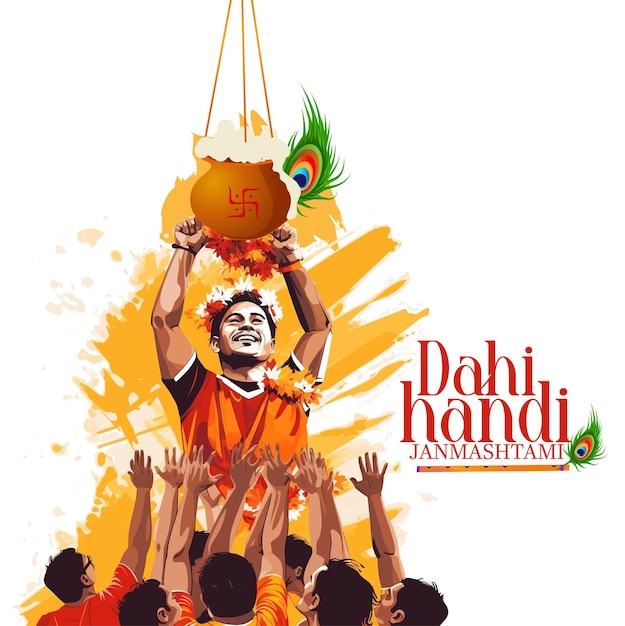 Vector Illustration of Dahi handi an event celebration scene on Janmashtami festival