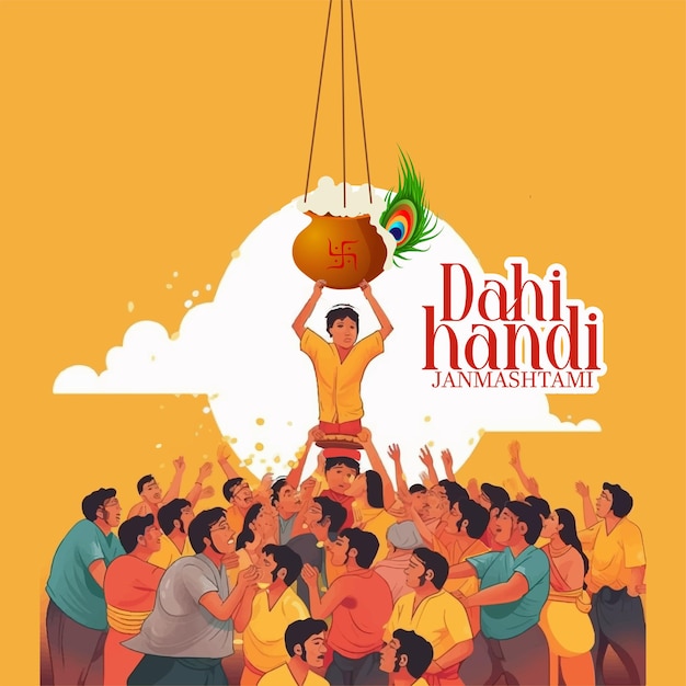 Vector Illustration of Dahi handi an event celebration scene on Janmashtami festival