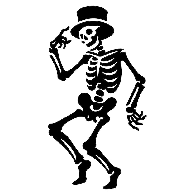 Vector vector illustration of dancing skeleton with a top hat