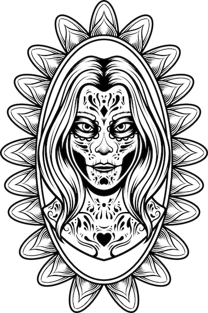 Vector illustration day of the dead girl make up with vintage style