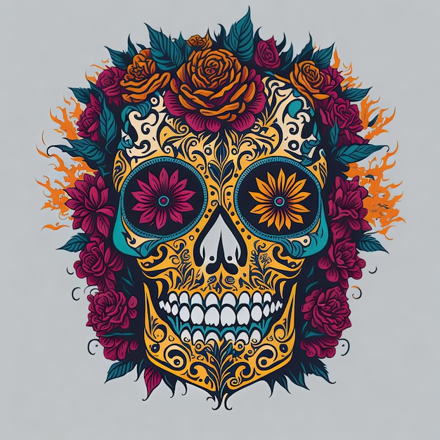 vector illustration day of dead mexico festival skull dead flower art design colorful