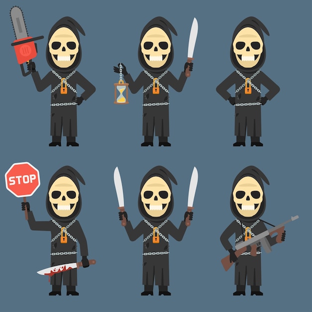 Vector vector illustration, death holds hourglass machete weapons chainsaw, format eps 10