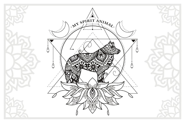 Векторная иллюстрация декоративного животного на белом фоне, волк, мое духовное животное