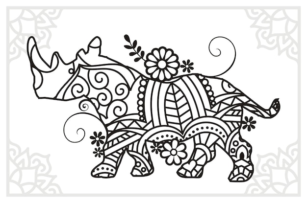 Vector vector illustration decorative animal rhino on white background