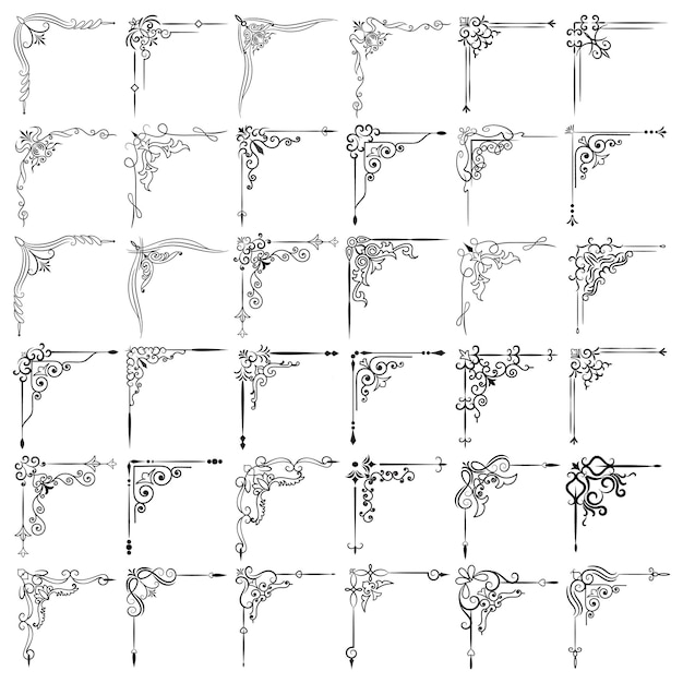 Vector illustration of decorative corner frame set Hand Draw of Corners Different Shapes Flower