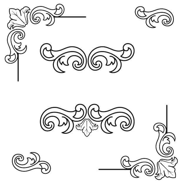 Vettore illustrazione vettoriale di un set di cornici decorative disegno a mano degli angoli diverse forme fiore