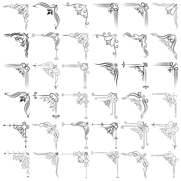 Vector vector illustration of decorative corner frame set set hand draw of corners different shapes flower