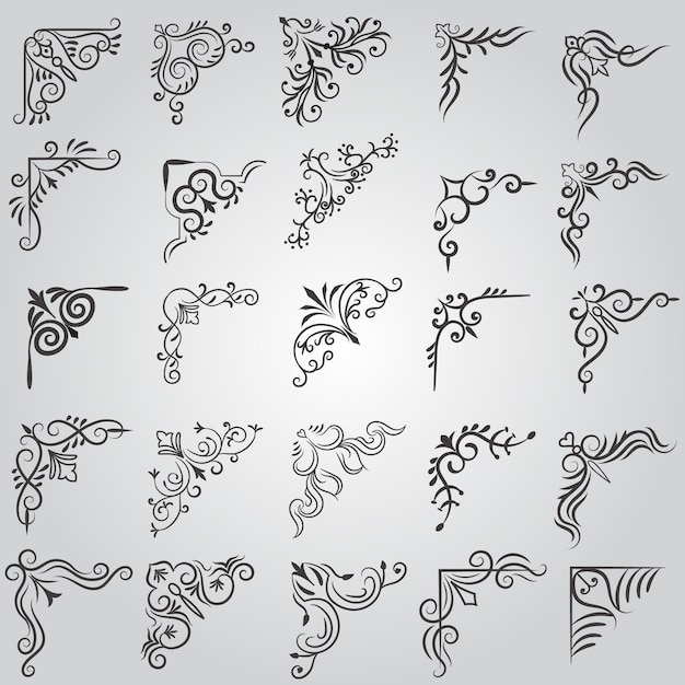 Vector illustration of decorative corner frame set Set Hand Draw of Corners Different Shapes Flower