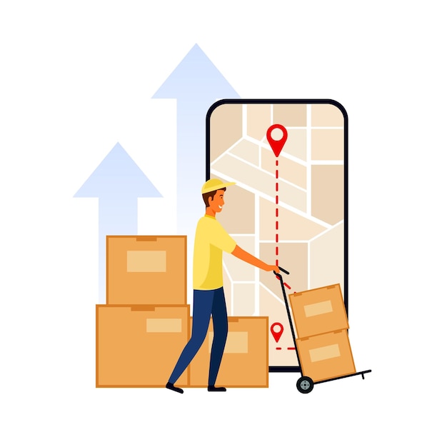 Vector illustration of delivery man at a customer