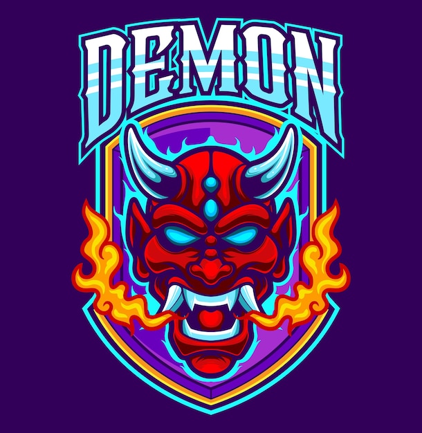 Vector illustration of demon mask mascot in japanese theme with esport style drawing