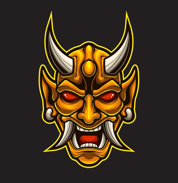 Vector illustration of demon mask mascot in japanese theme with esport style drawing