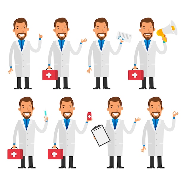 Vector Illustration, Dentist in various poses, format EPS 10