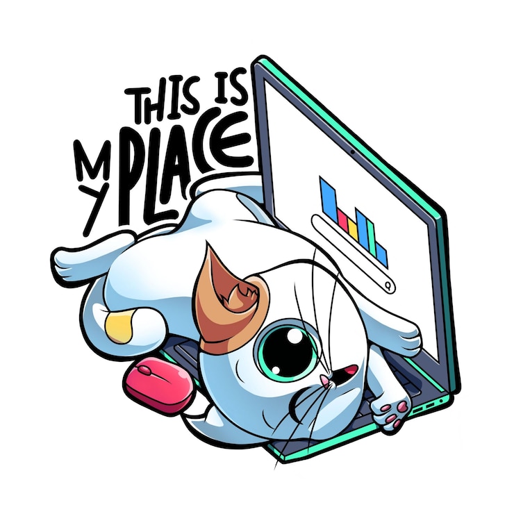 Vector 노트북 위에 누워 있는 고양이를 묘사한 벡터 그림