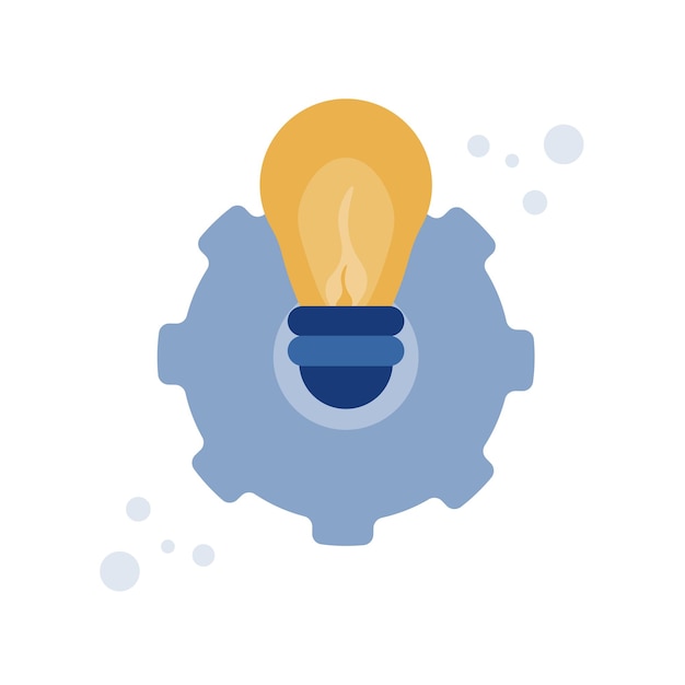 The vector illustration depicts a light bulb that is in a chain with gears