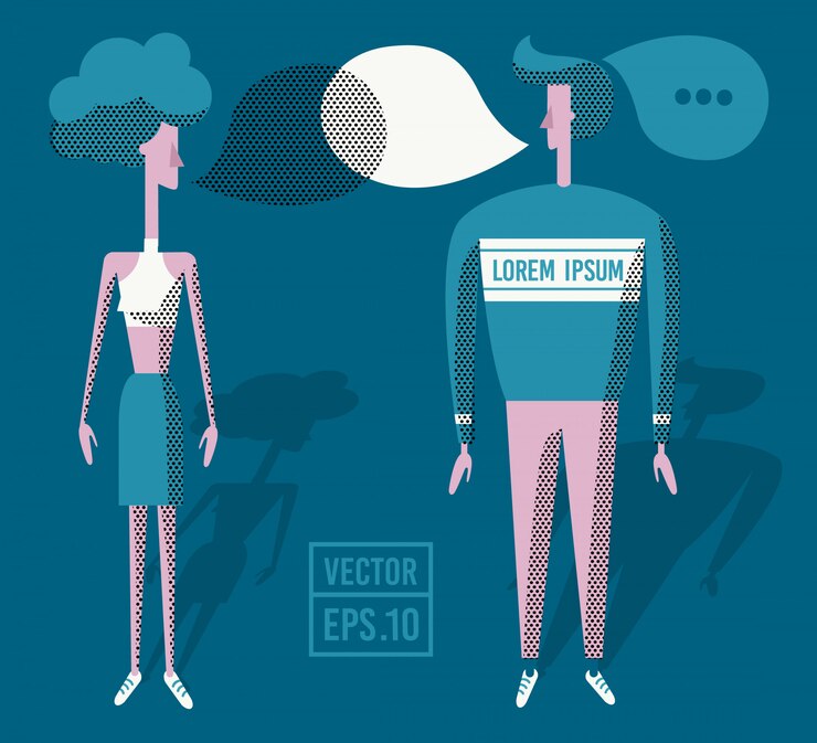 Vector vector illustration design concept. man and woman talking to each other via dialogue speech bubbles