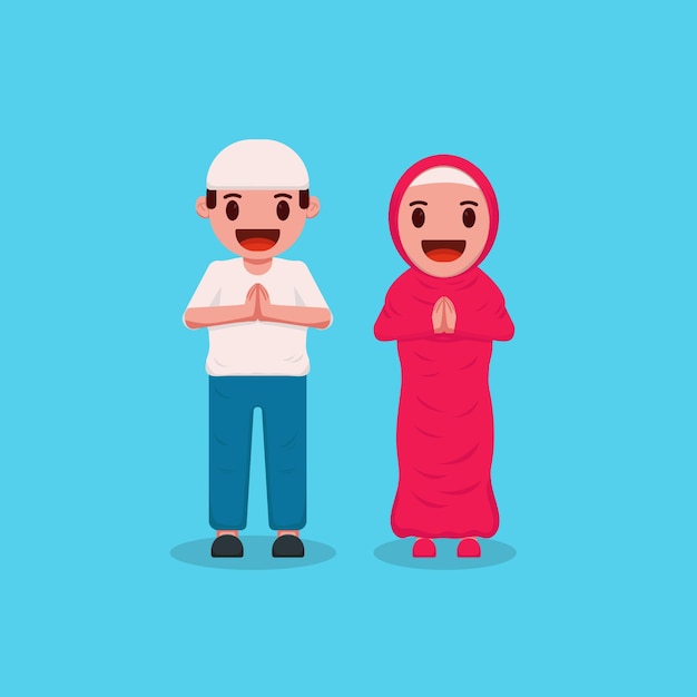 Vector illustration design cute people marhaban ya ramadan