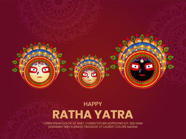 Vector illustration design of indian festival rath yatra of lord Jagannath Balabhadra and Subhadra