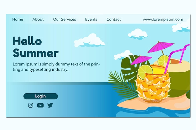 Вектор Векторная иллюстрация дизайна целевой страницы летней темы на пляже