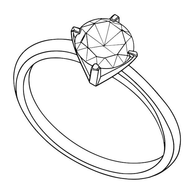 Векторная иллюстрация иконы очертания бриллиантового кольца, идеальная для проектов по обручению