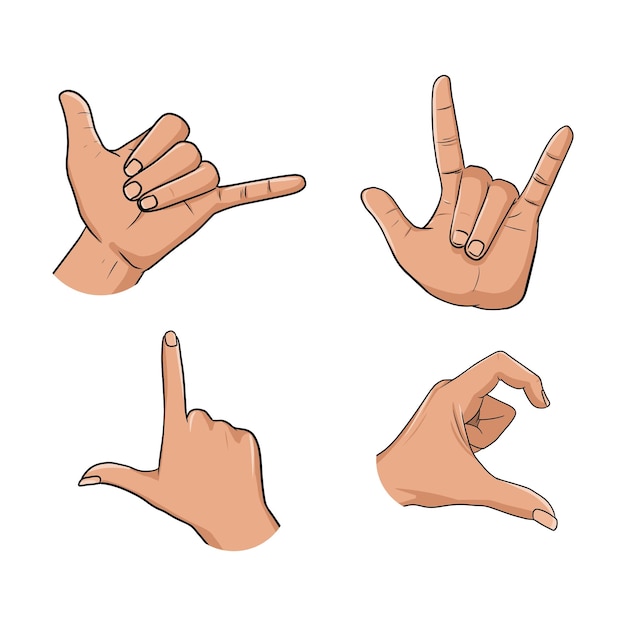 Vector illustration of different hand gestures