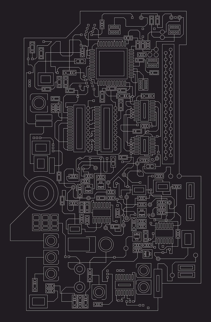 Vector vector illustration of a digital board with electronic components template for creativity
