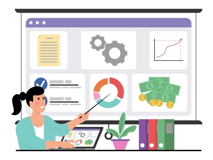 Vector vector illustration of digital business training coach