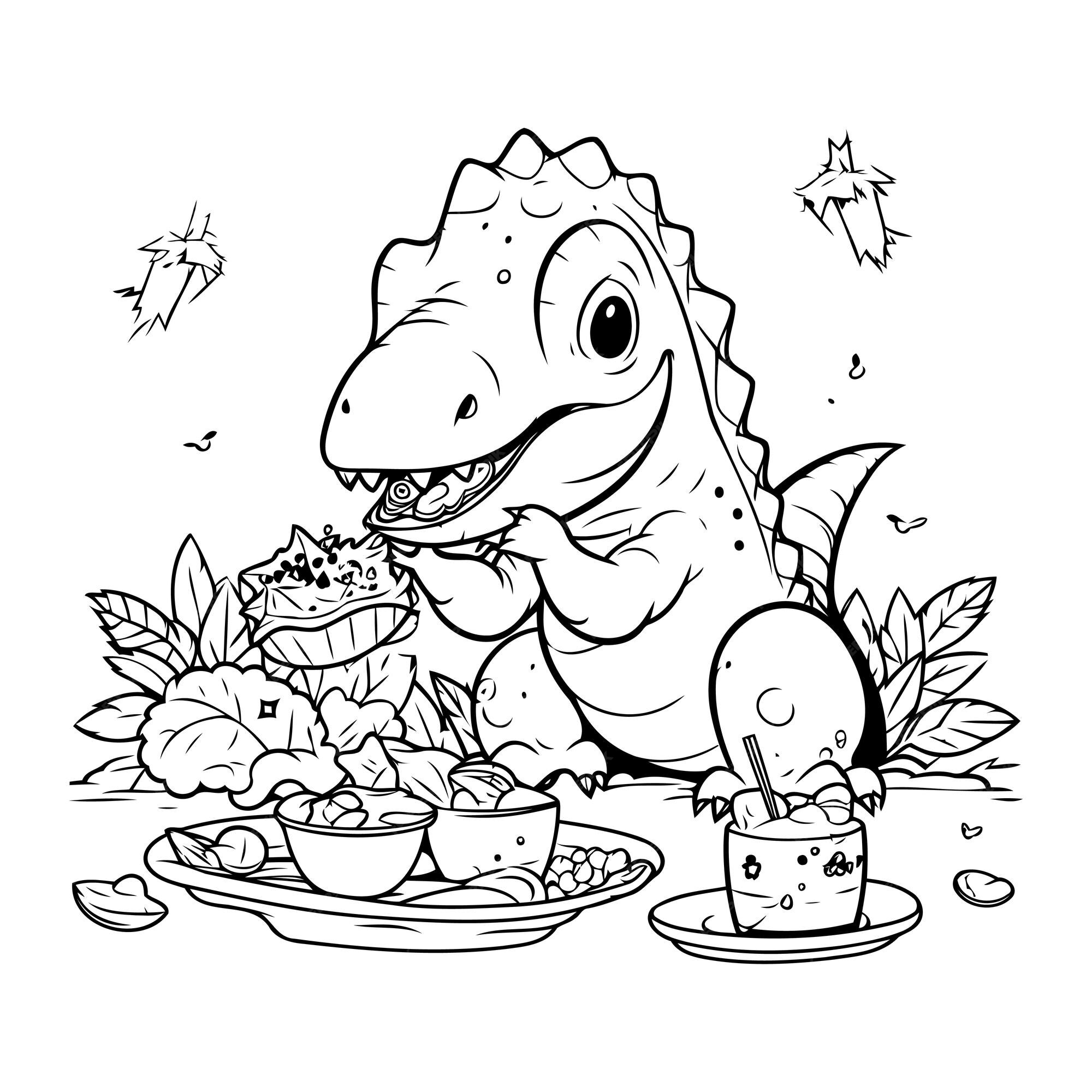 Premium Vector | Vector illustration of a dinosaur eating sushi